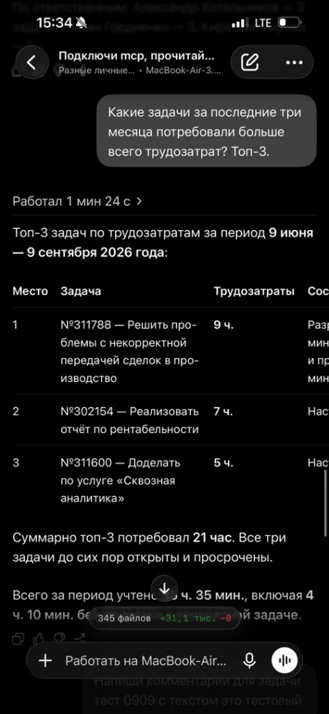 Отчёт по трудозатратам за период: ассистент сам собрал и посчитал. Отчёт по трудозатратам за период: ассистент сам собрал и посчитал.