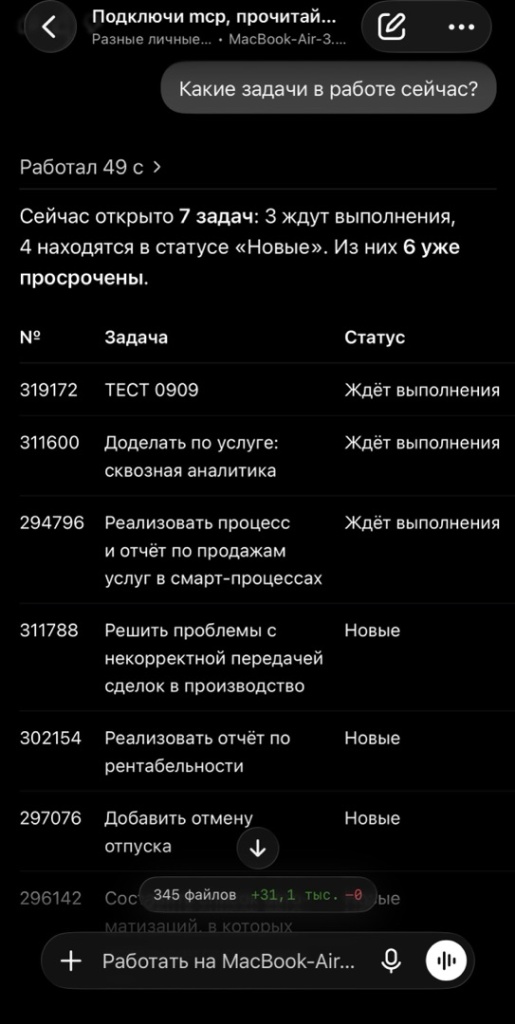 Ассистент отвечает по данным кабинета: открытые задачи и их статусы. Ассистент отвечает по данным кабинета: открытые задачи и их статусы.