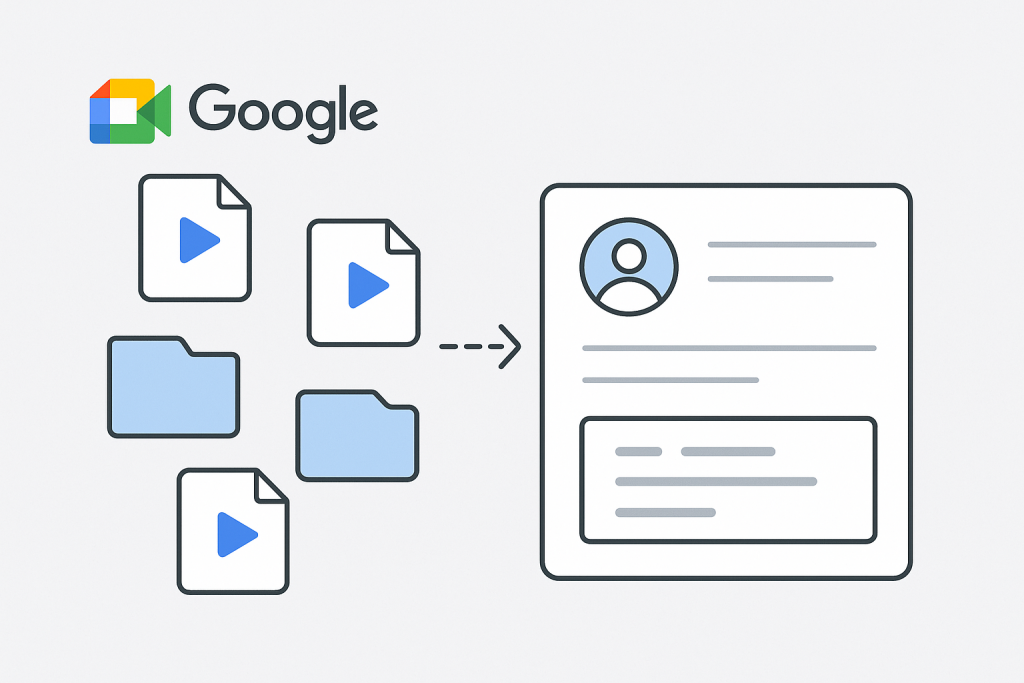 Схема: как компания заменяет Google Meet и сохраняет данные встреч в CRM. Схема: как компания заменяет Google Meet и сохраняет данные встреч в CRM.